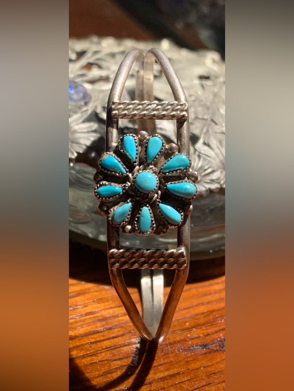 Vintage Sterling Zuni Petit Point Turquoise Cuff Bracelet